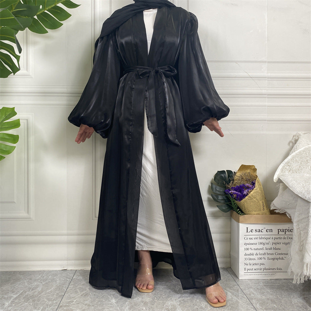 Elegant Arabian Silk Balloon Sleeve Cardigan