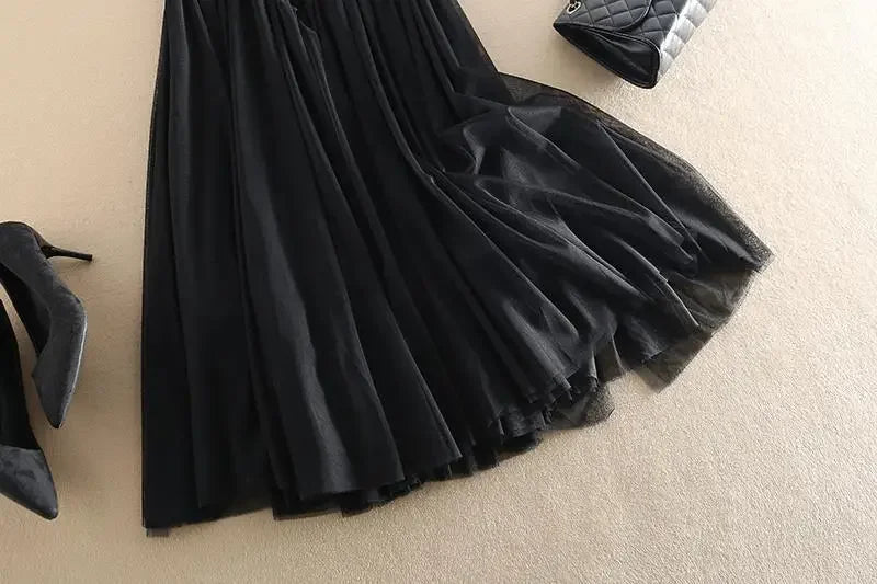 Elegant Mesh-Panel Skirt