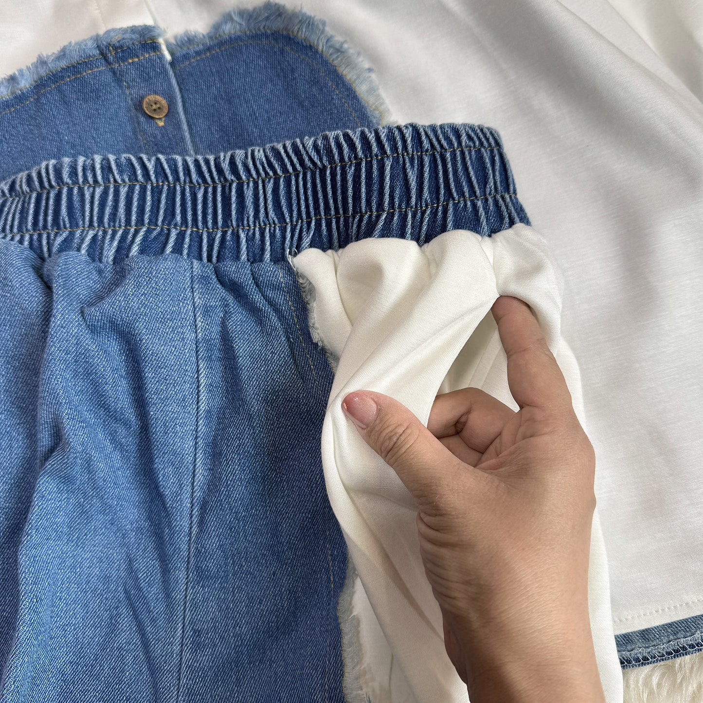 Retro Contrast-Stitch Denim Set