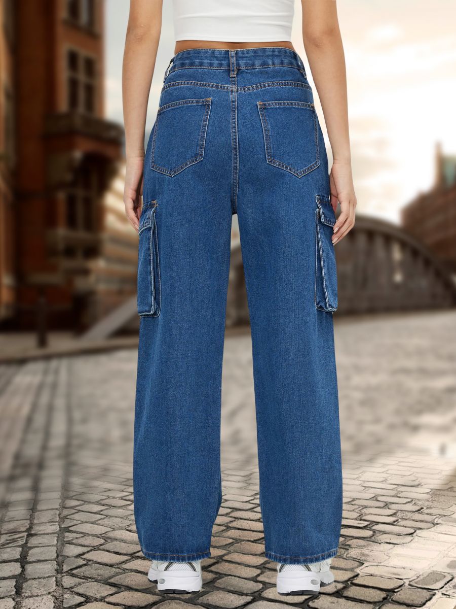Blue wash high waist straight pants