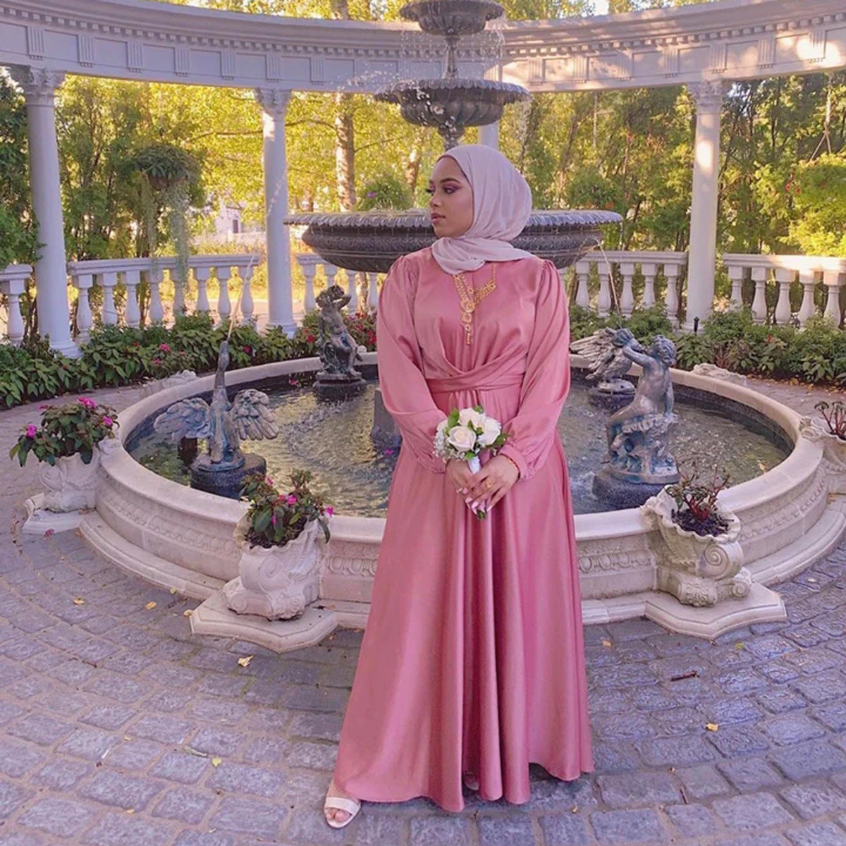 Muslim Hui Solid Color Robe and Ankle Dress abaya