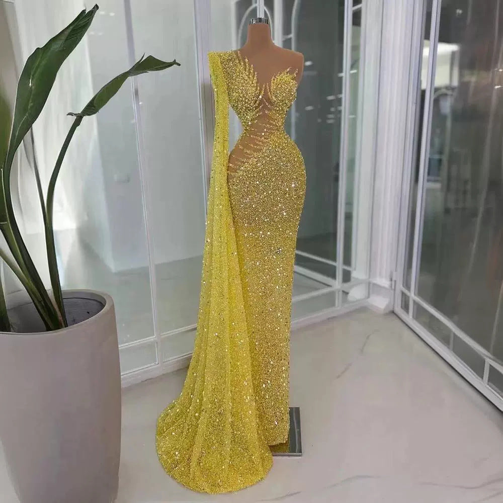 Sequined Fishtail Evening Dress