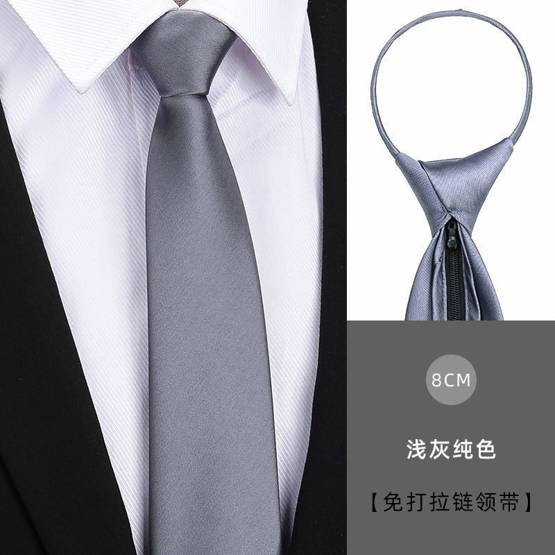 Tie men's formal wear business black glossy narrow zipper professional wedding groom korean zipper hand tie