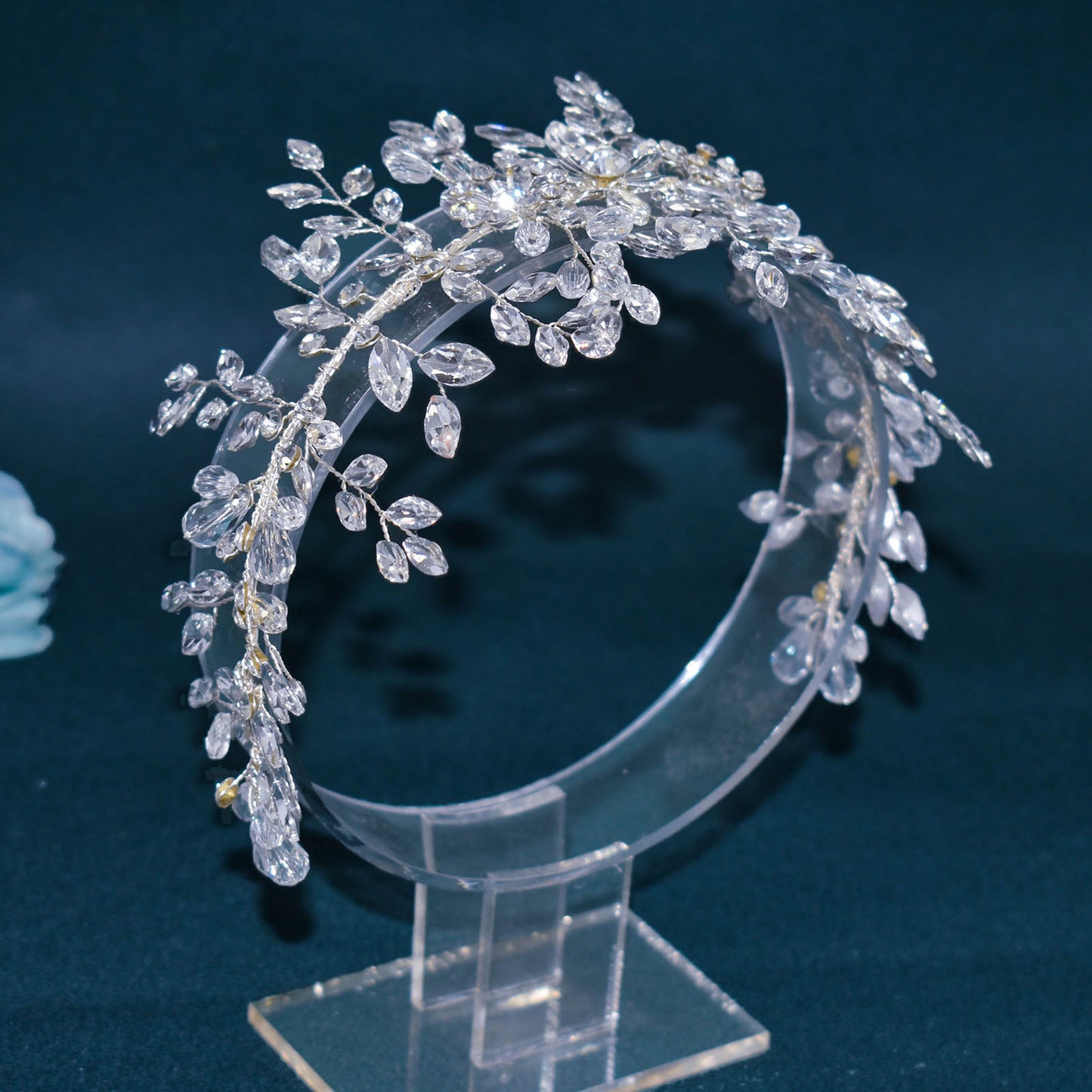 Handmade rhinestone flower cluster bridal wedding headband