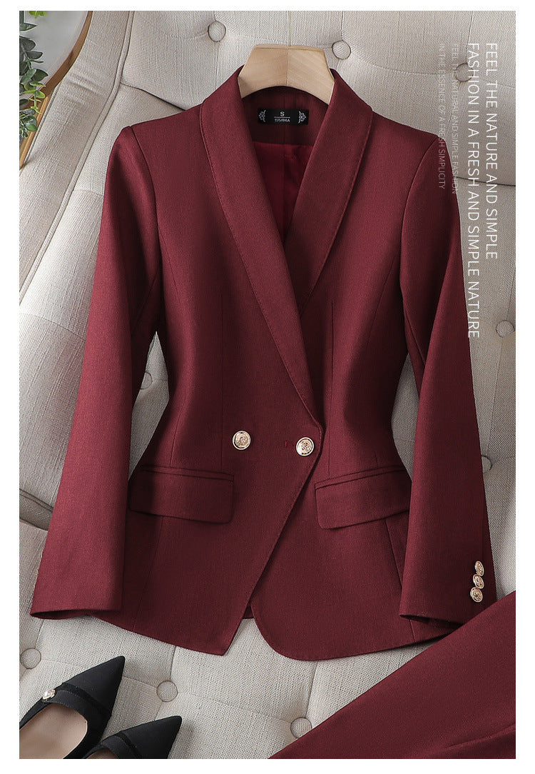 Women's Burgundy High-End Blazer Suit Set