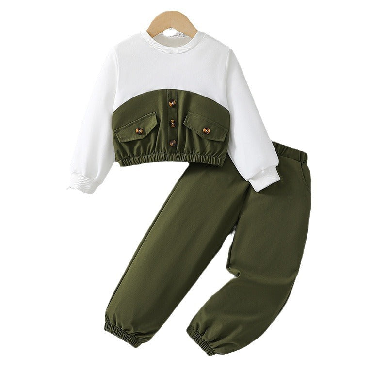 Girls' Army Green Sweatshirt Set