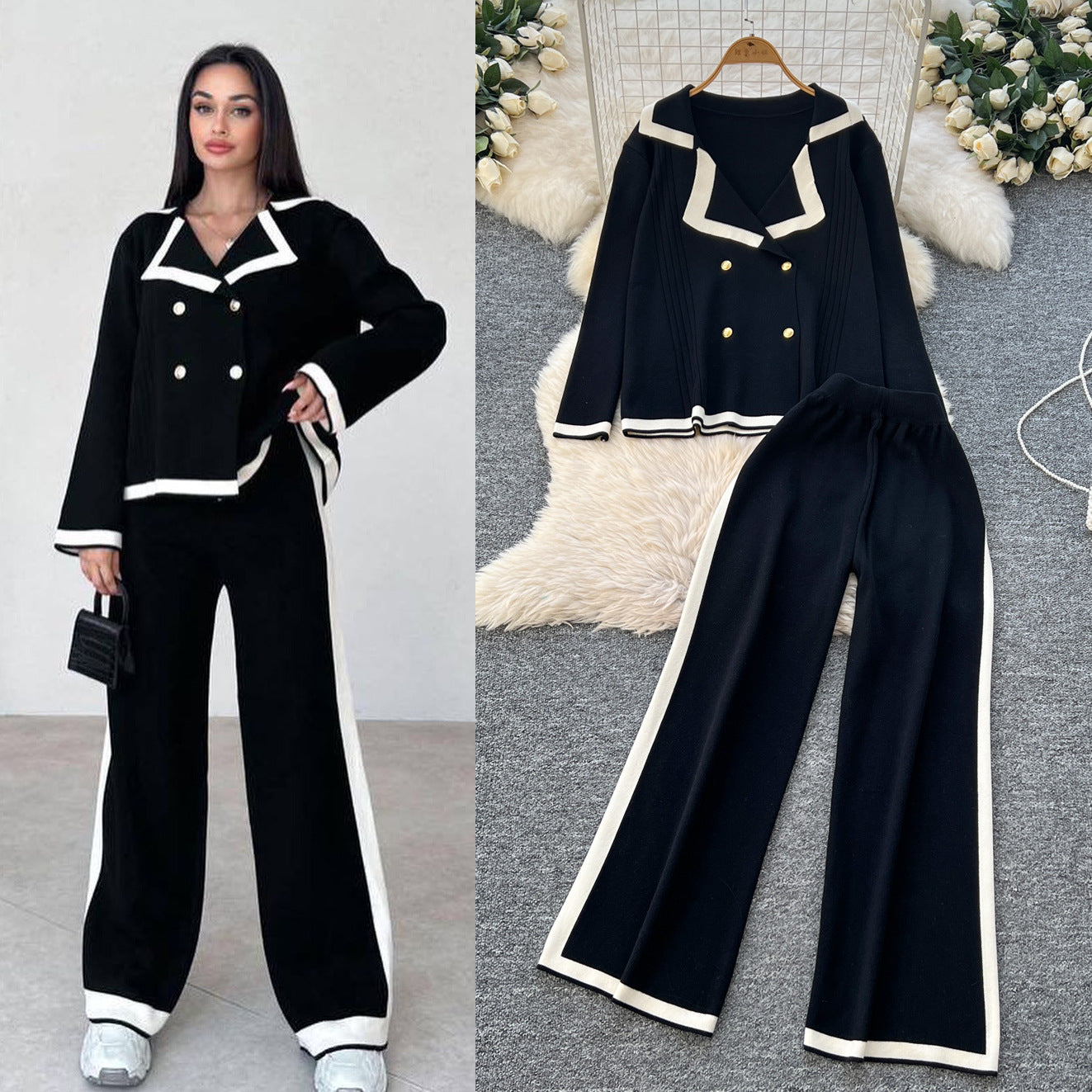 Chic Knitted Suit Collar Two-Piece Set