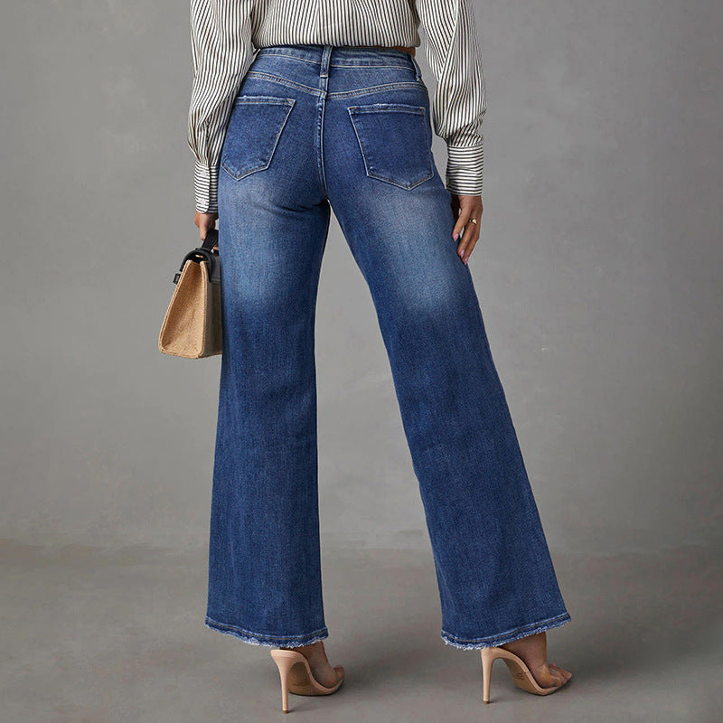Straight high-stretch denim pants