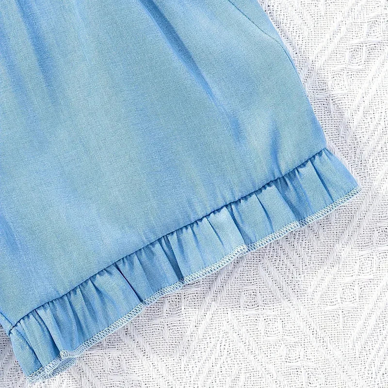 Blue Bow Shorts Outfit