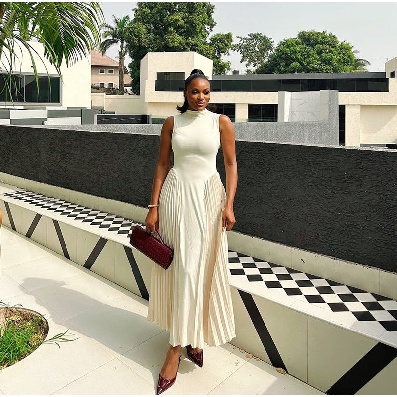 Sleeveless Pleated Panel Summer Dress