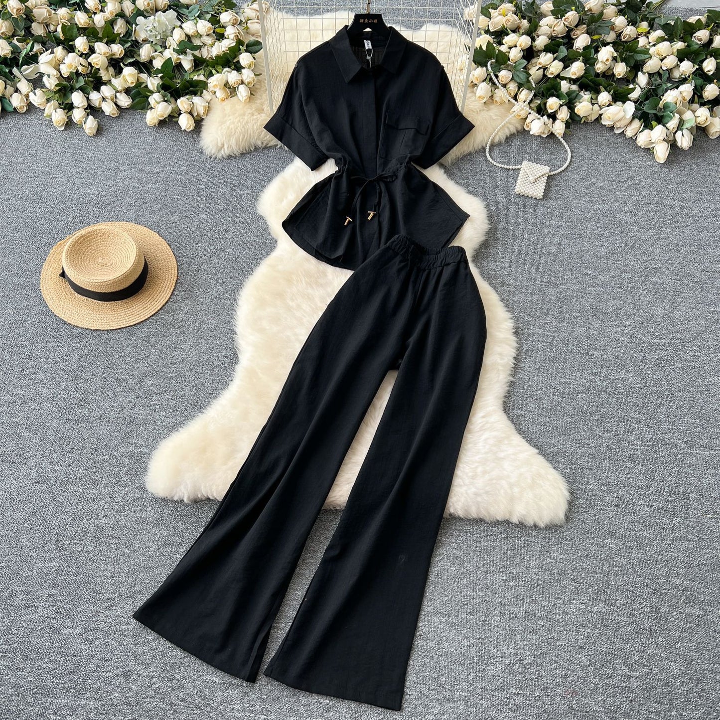 Lace-Up Waist Two-Piece Set