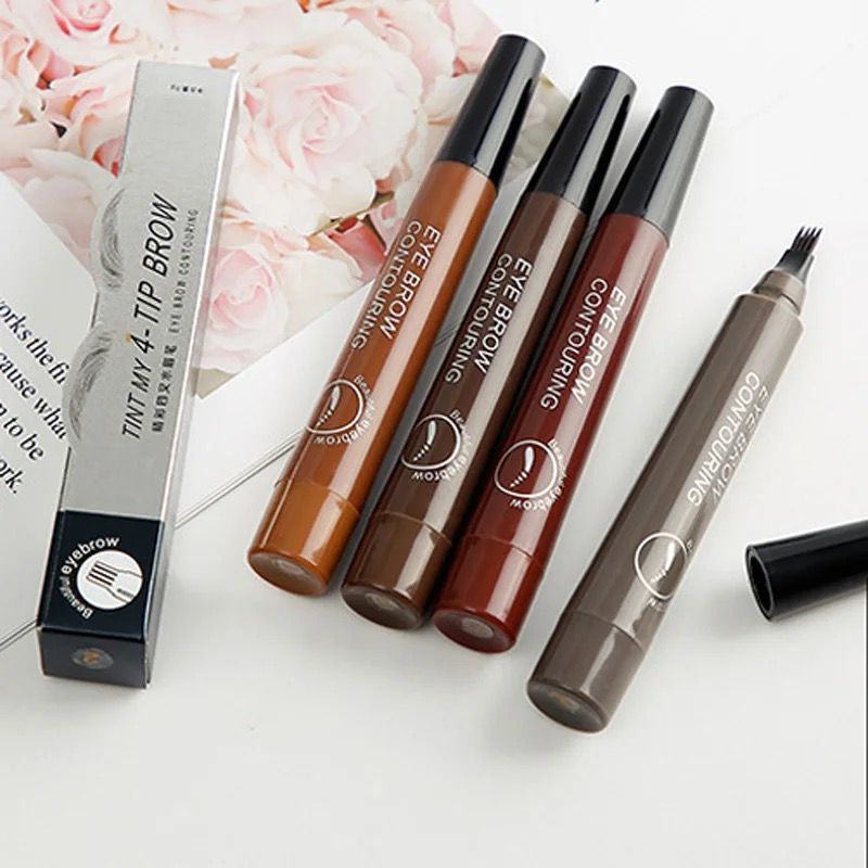 Four-headed eyebrow pencil: waterproof and sweat-proof non-fading black brown liquid eyebrow pencil 4 prong eyebrow pencil