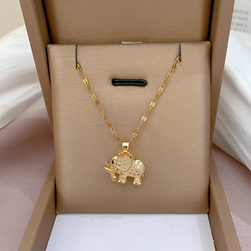 Titanium Steel Light luxury micro-inlaid three-dimensional elephant necklace