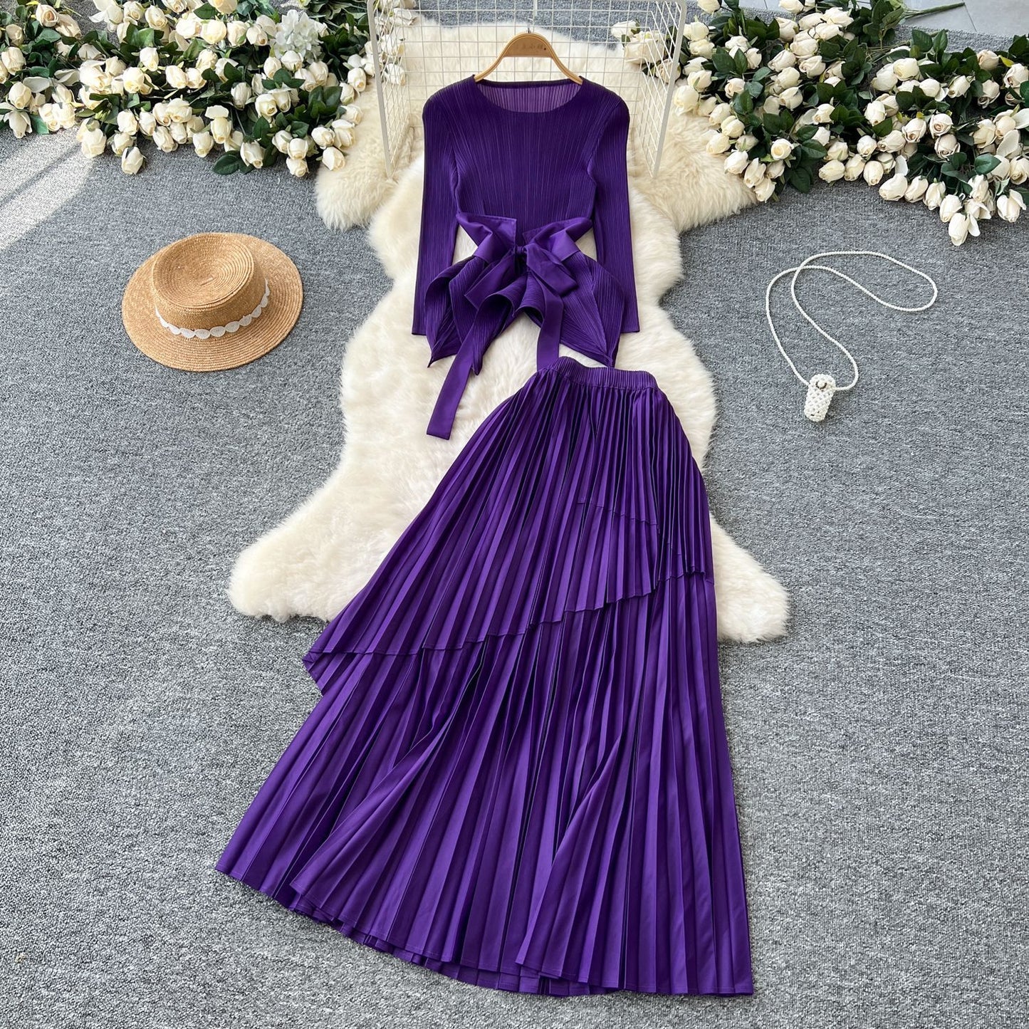 Chic Pleated Two-Piece Set with Tie Waist