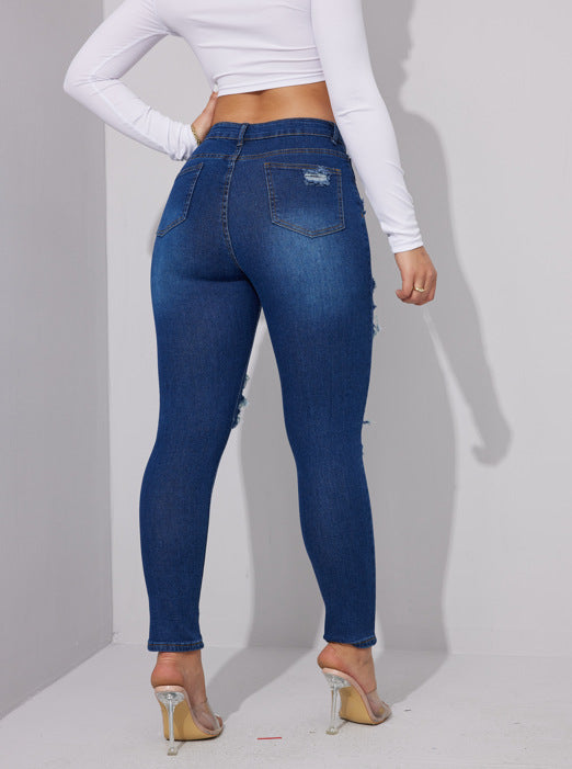 Stretch thin ripped new fashion trousers jeans