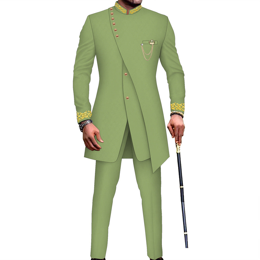 African Men's Slim Fit Two-Piece Retro Suit Midi Style (On Hand)