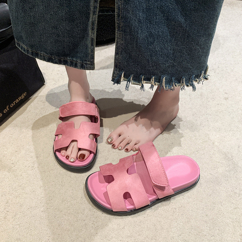 Thick-Soled Color-Blocked Velcro Sandals