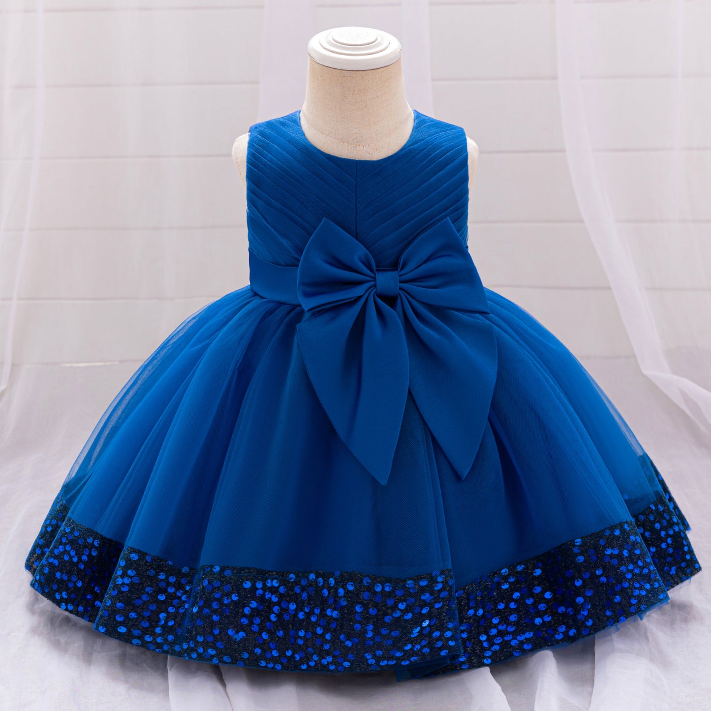 Sequin Bow Mesh Party Dress