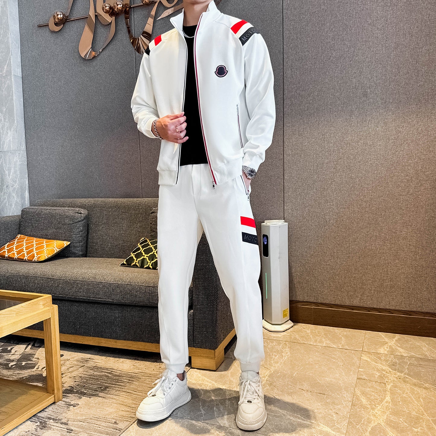 Men's Autumn/Winter Color-Block Sweatshirt & Jogger Set Trendy Style