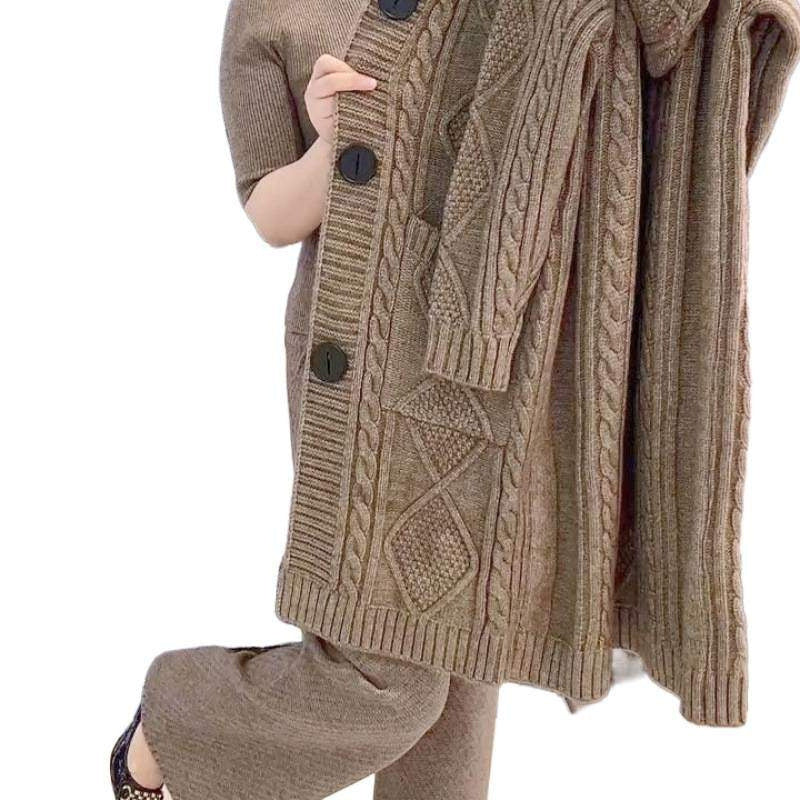 Heavy Industrial Jacquard Hooded Knit Cardigan
