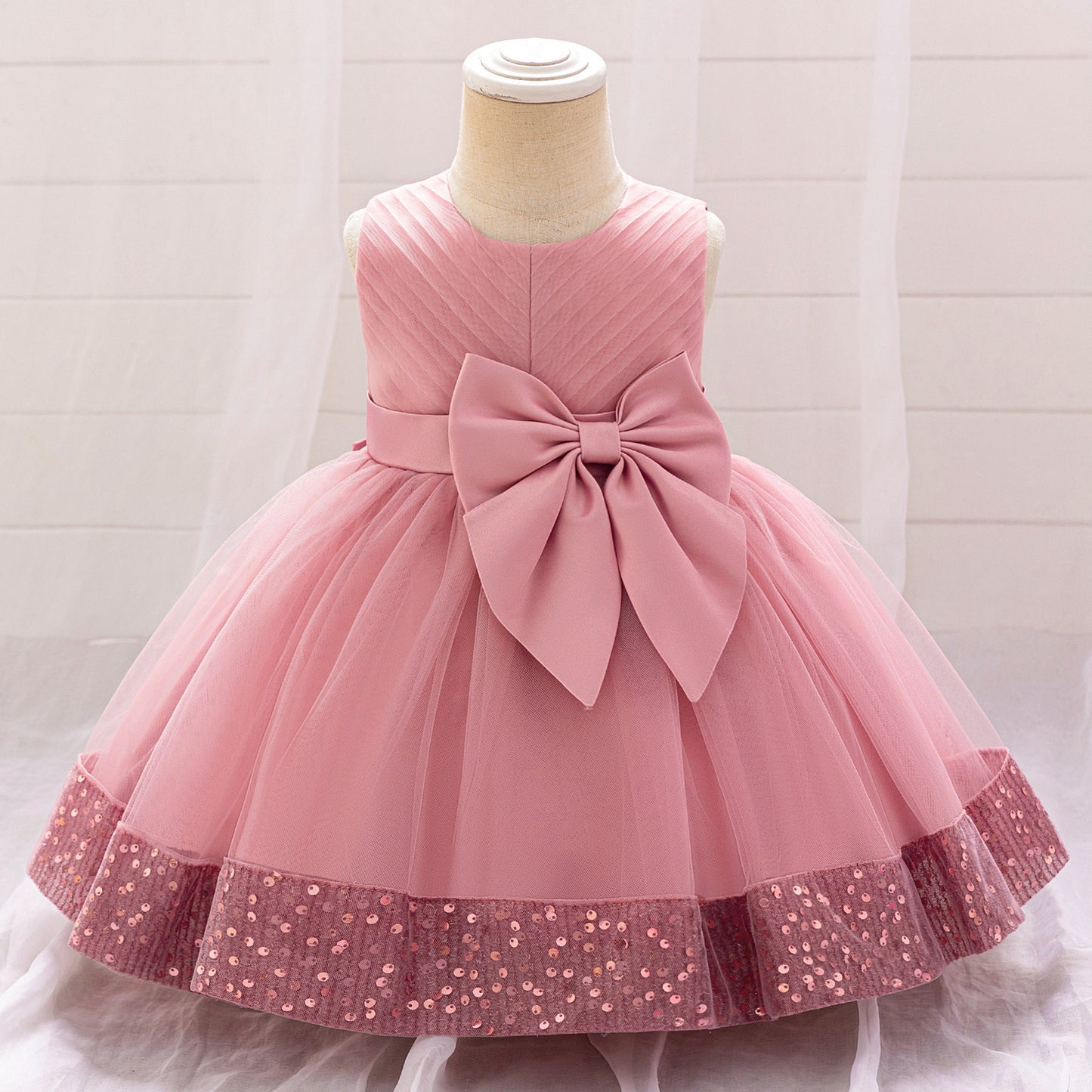 Sequin Bow Mesh Party Dress
