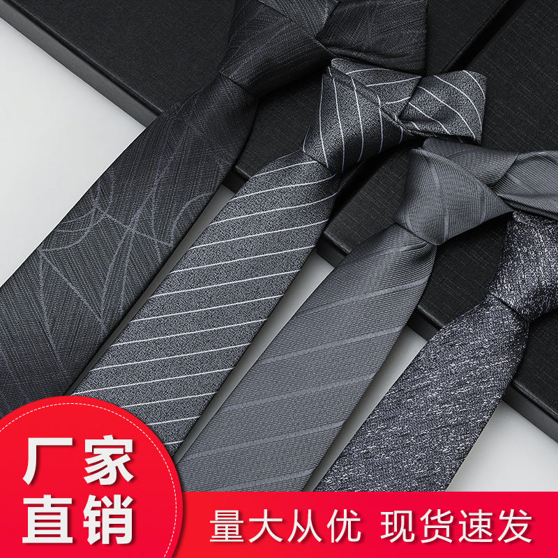 Tie men's formal wear business black glossy narrow zipper professional wedding groom korean zipper hand tie
