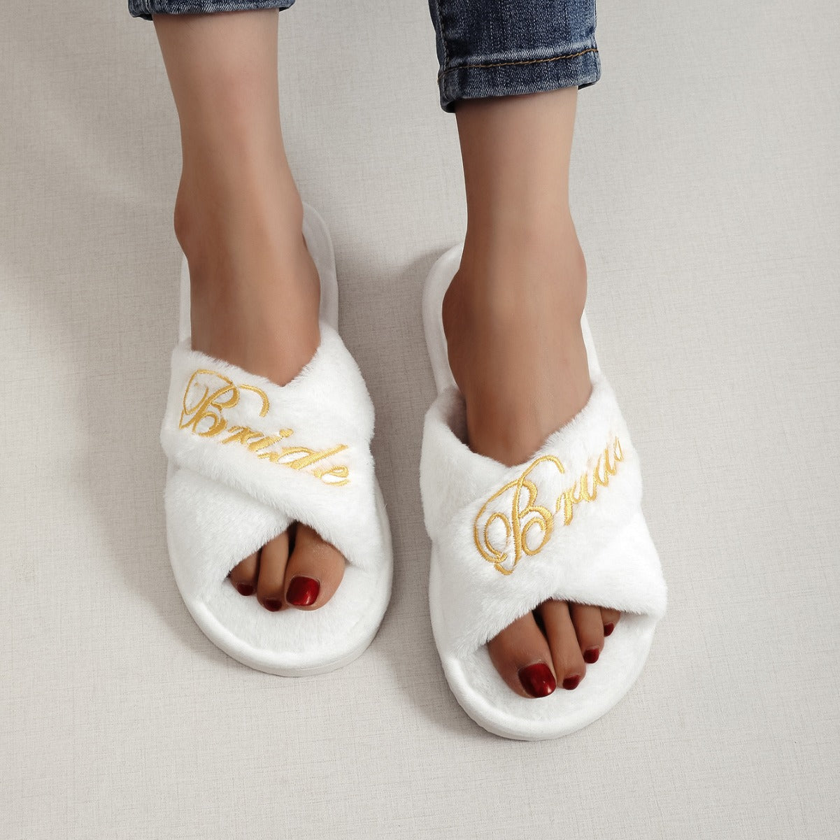 Embroidery plush slippers