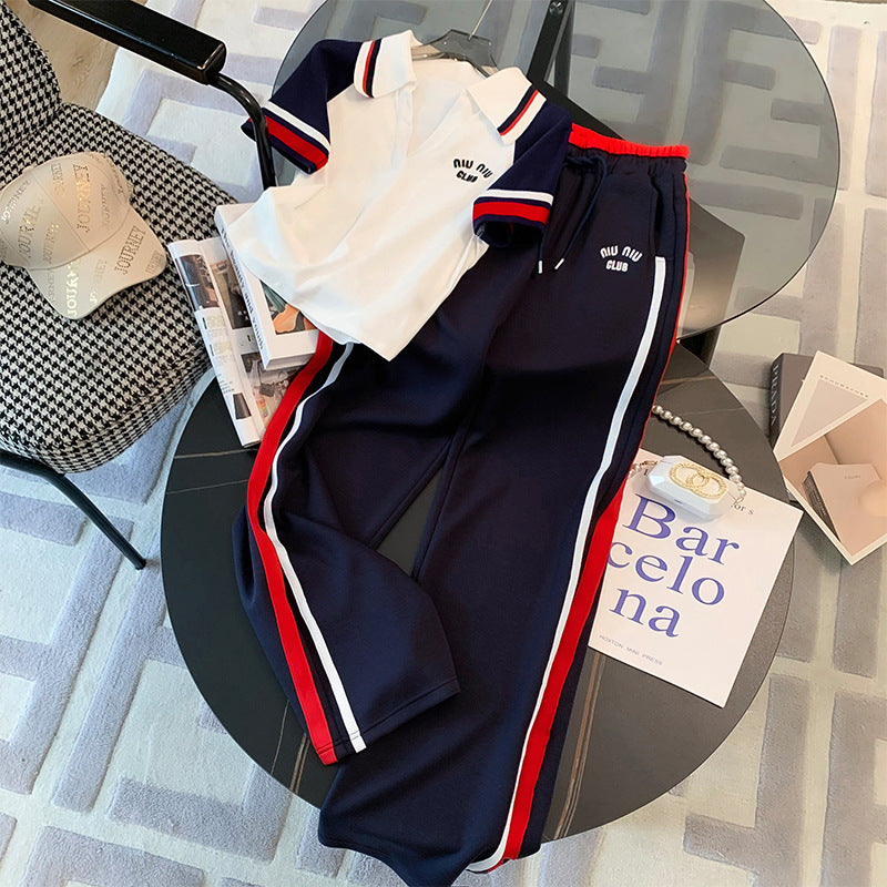 Casual polo tracksuit women's summer cotton two-piece set