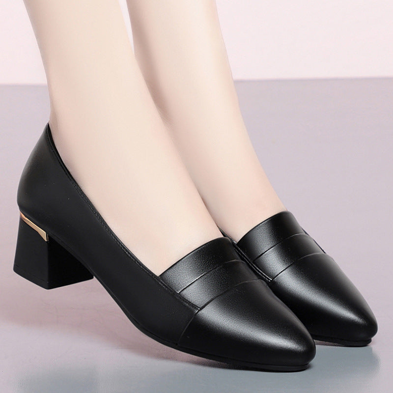 Casual Leather Work Shoes for Women Block Heel & Soft Sole