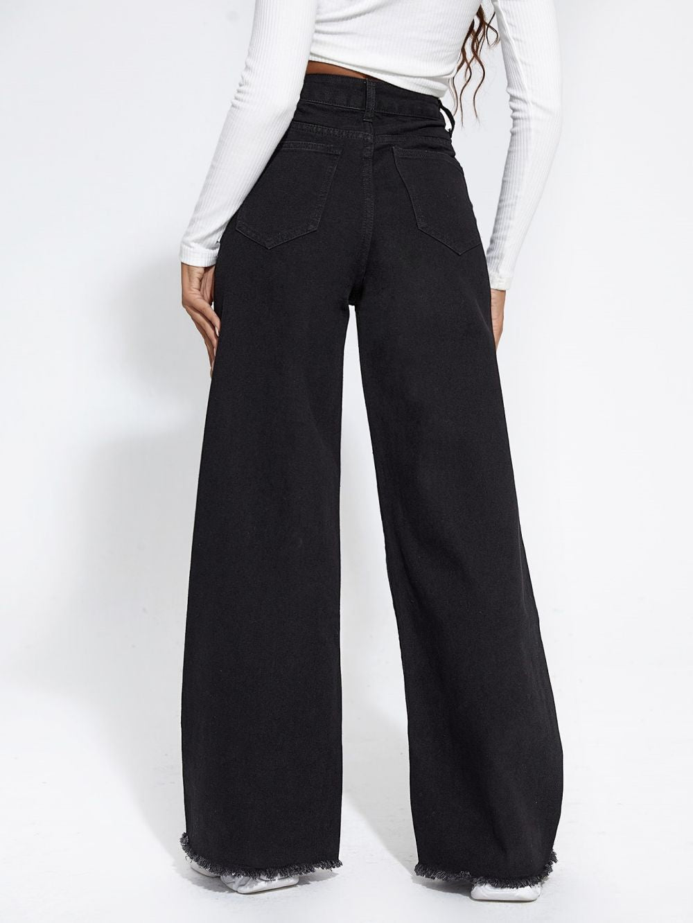 Wide-leg High Waist Stitched Raw Loose Pants