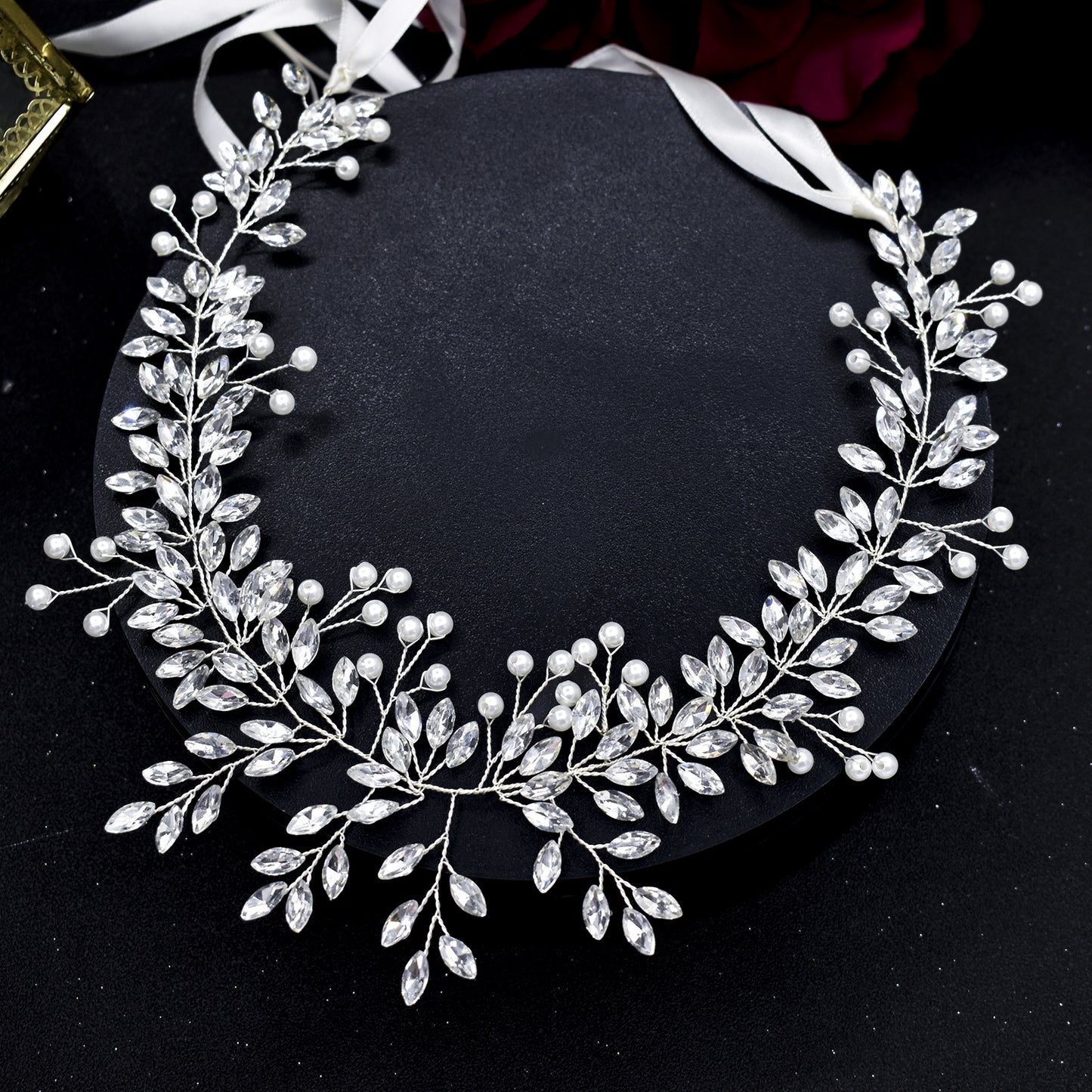 Bridal handmade pearl rhinestone Wedding headband