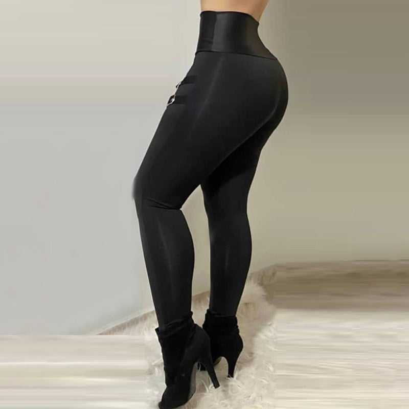 Women's Independent Station Black High-Waisted Skinny Zipper Buckle