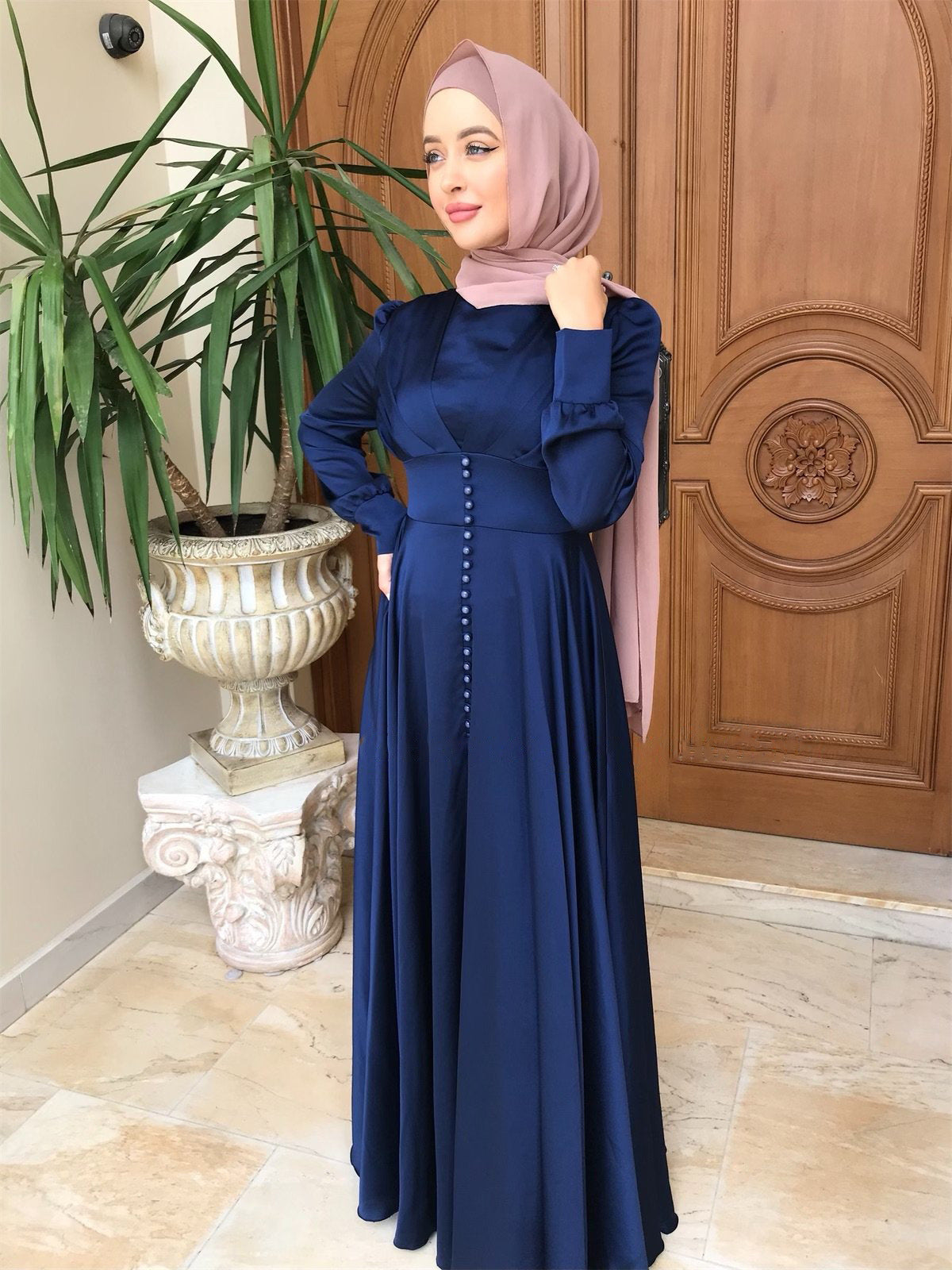 Feminine Tuck Beaded Dress, Elegant Satin Long Skirt