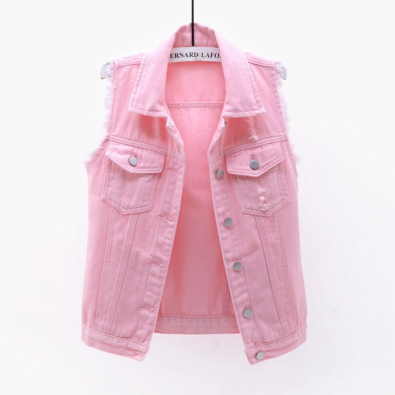 Multi-Color Ripped Denim Vest