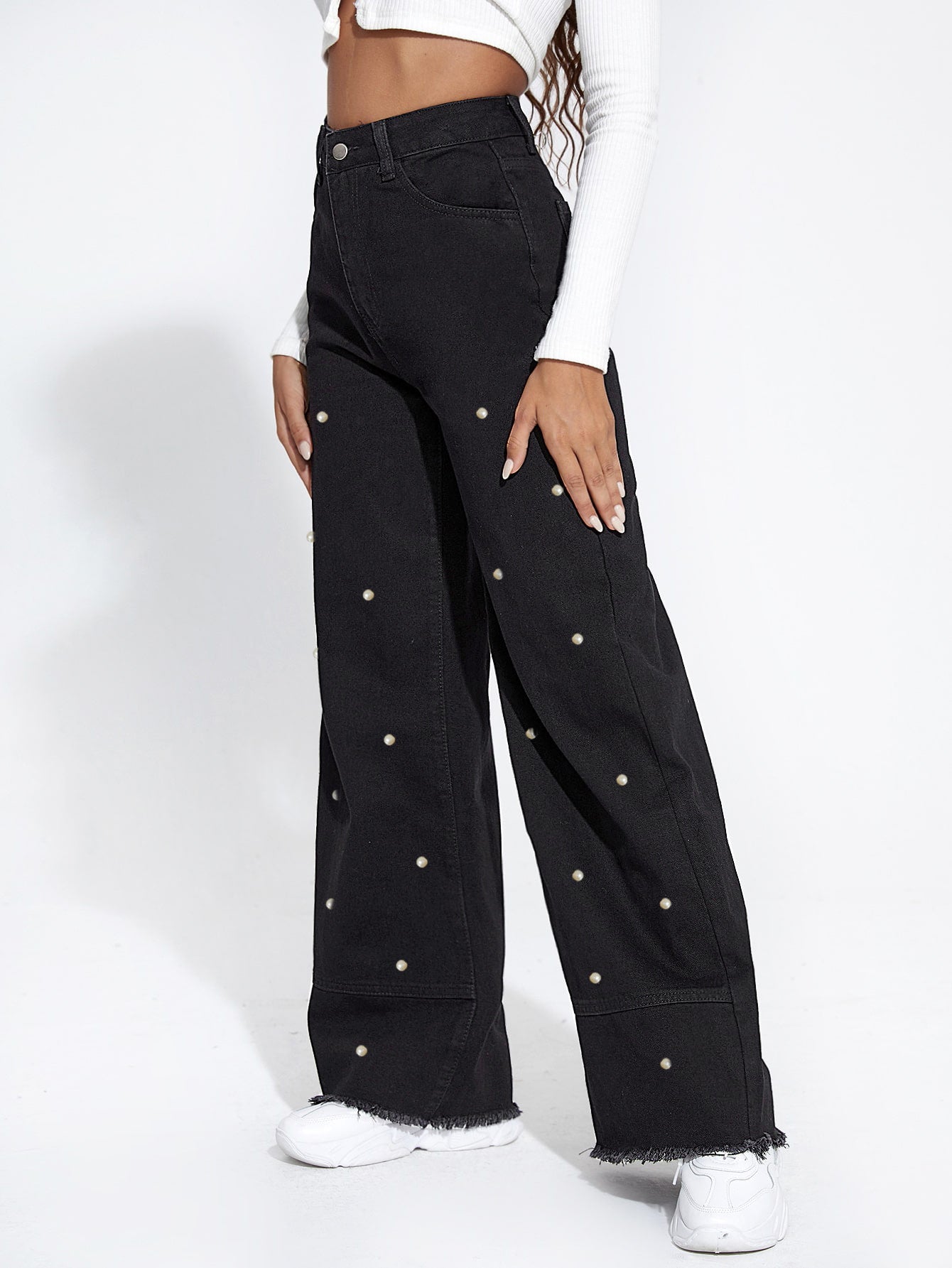 Sense Pearl Black Raw Trim Stitched Pants