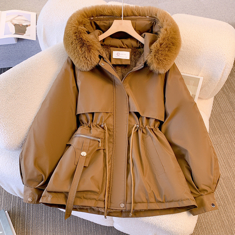 Detachable pie , waist cinched thin cotton clothes,, velvet and thickened women's fur coats,