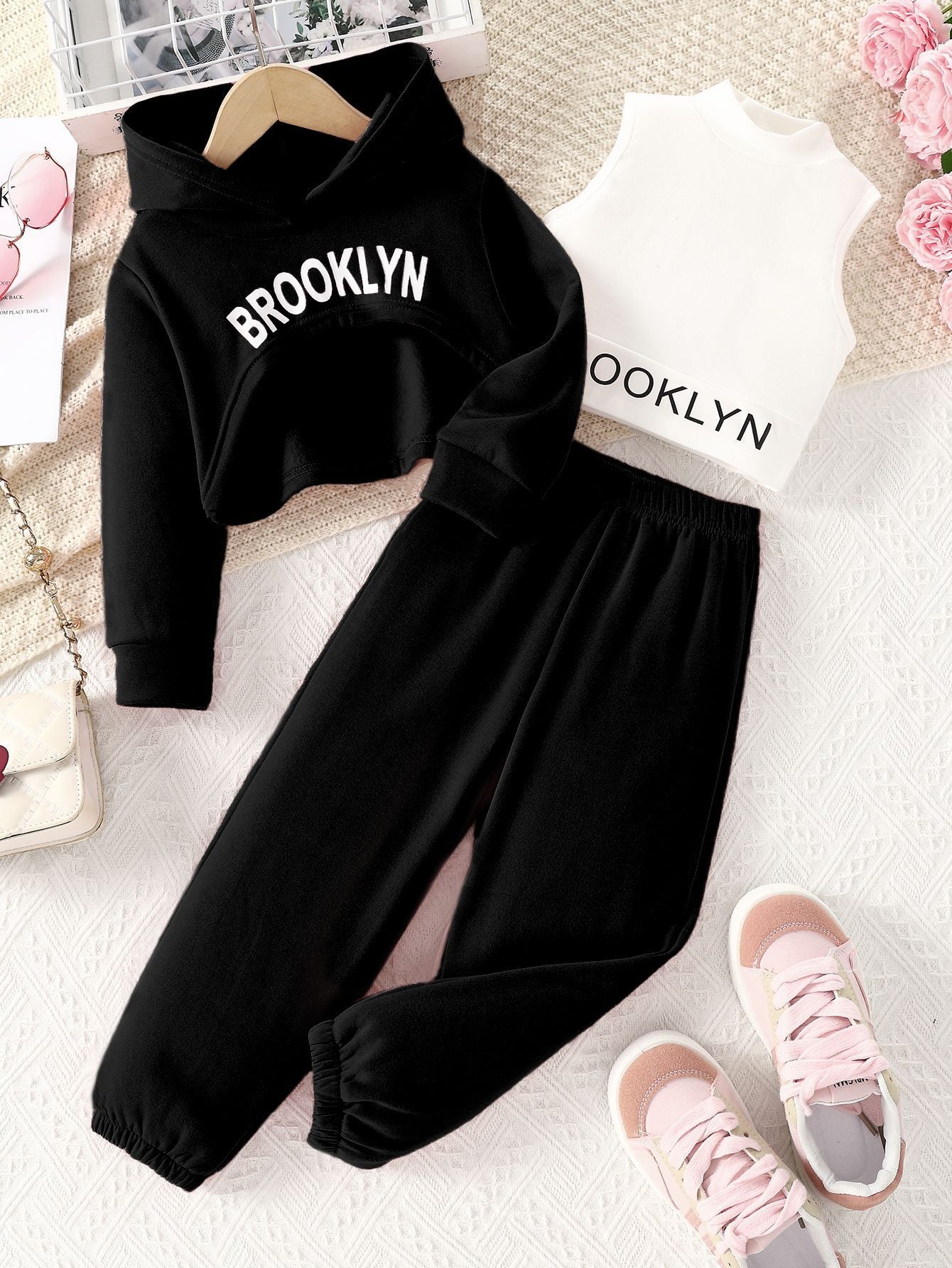 Stylish Spring Outfit Set for Girls Hoodie + Vest + Comfy Trousers (On Hand)