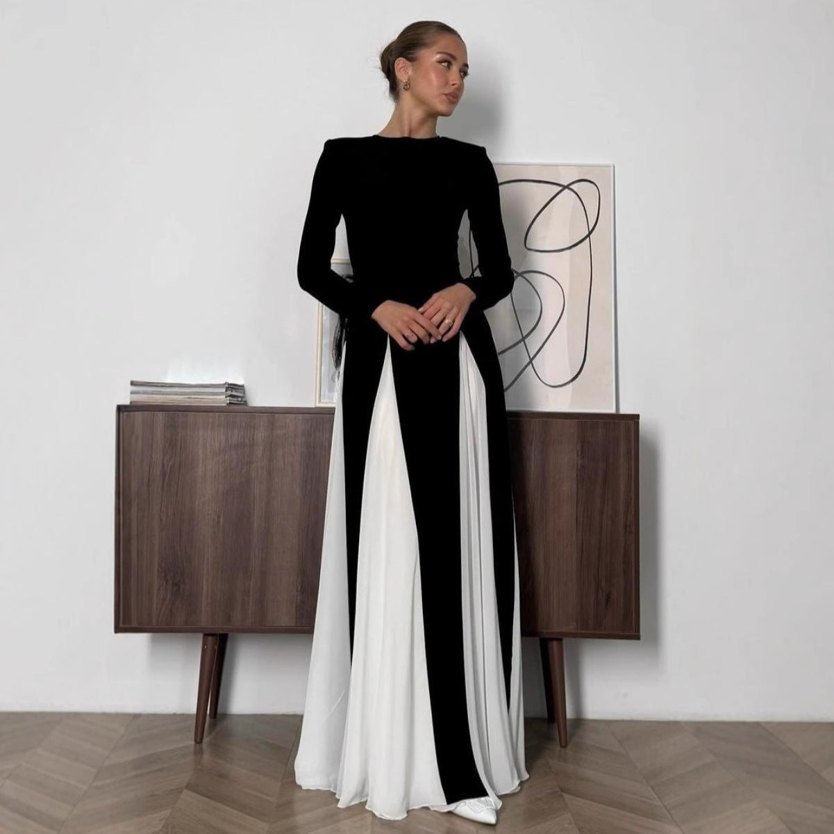 Retro Contrast High-Waist Dress