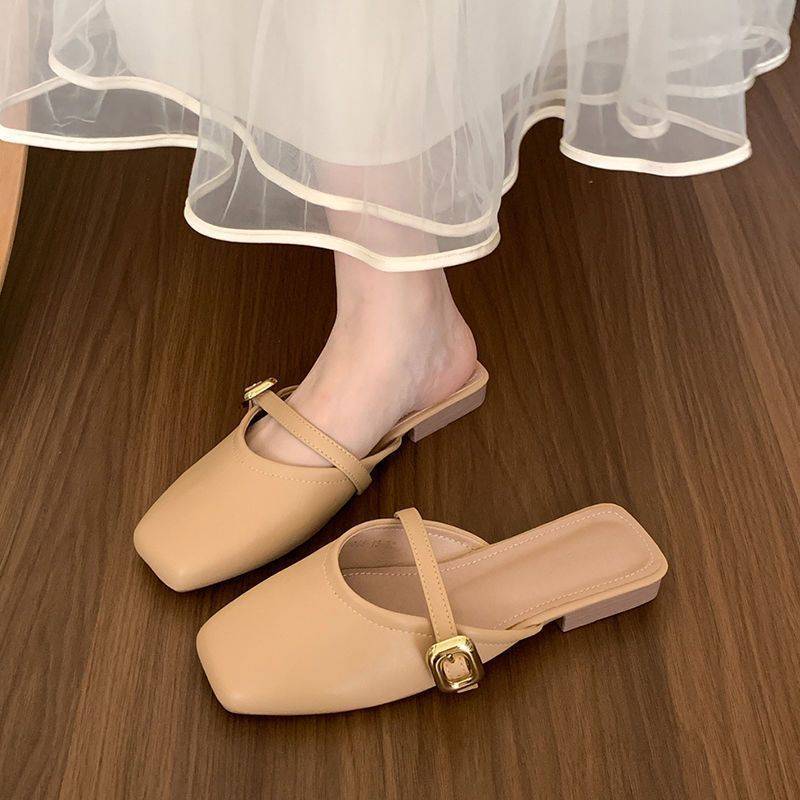 Slip-On Flat Shoes with Buttons