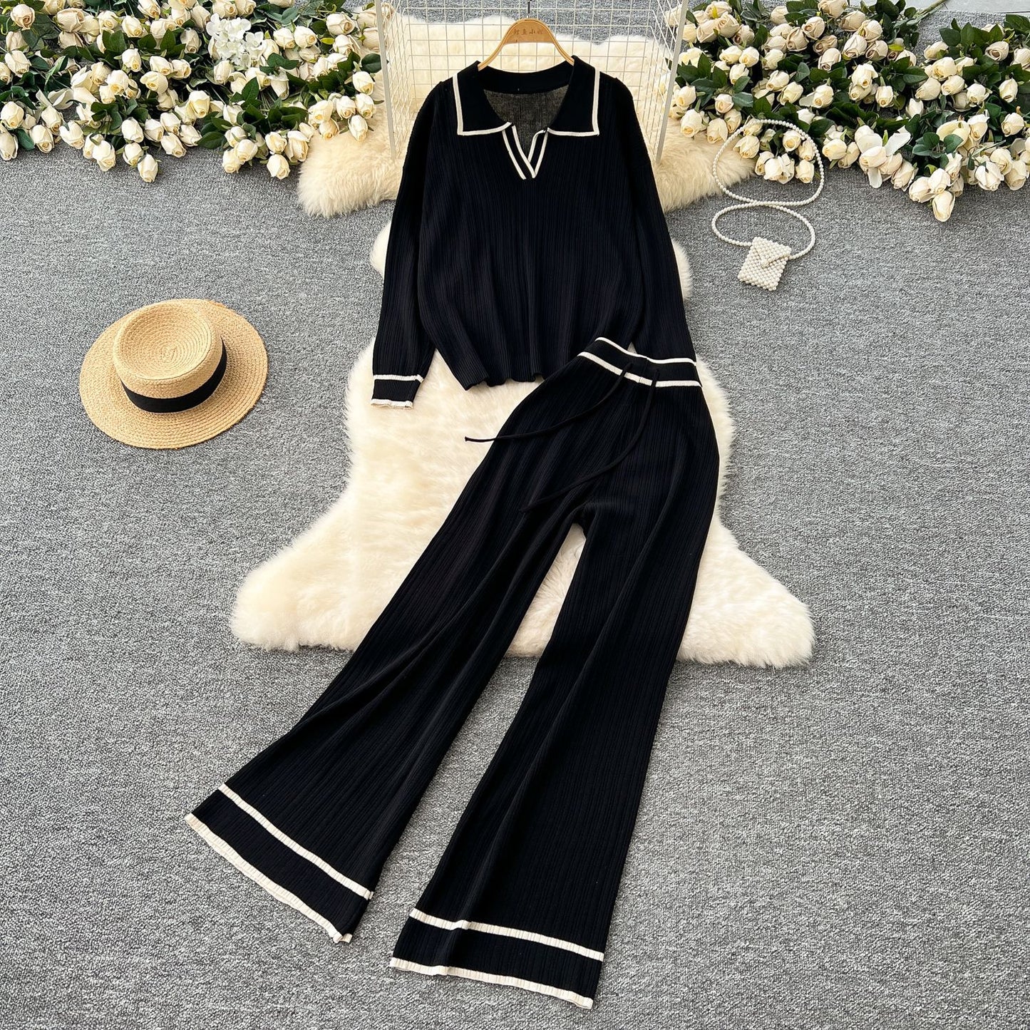 Knit Sweater & Wide-Leg Pants Set