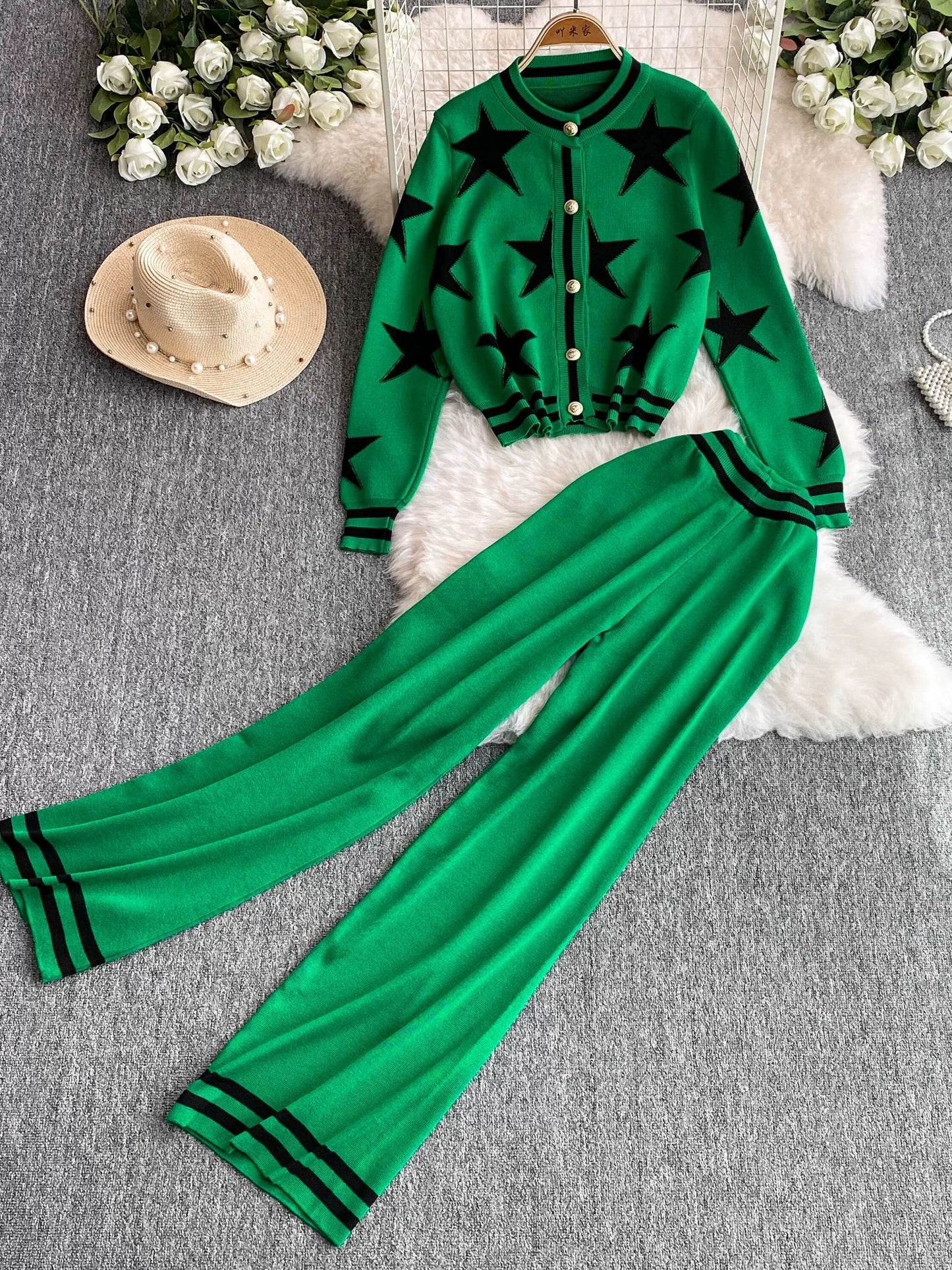 Star Cardigan & Wide Pants Set