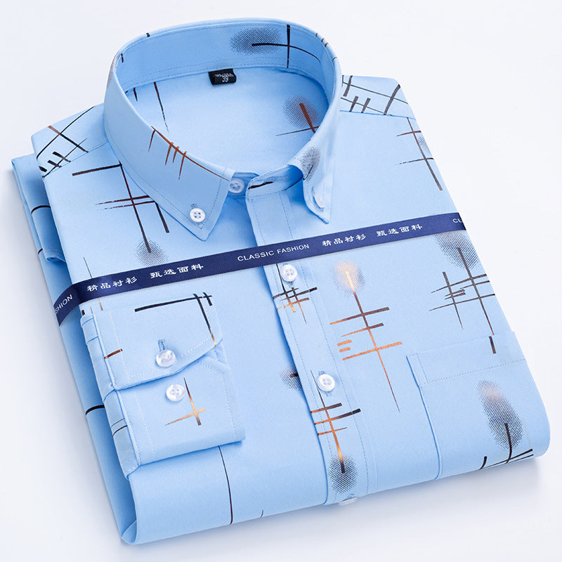 Men's Non-Iron Plaid Shirt Spring/Autumn Business Casual