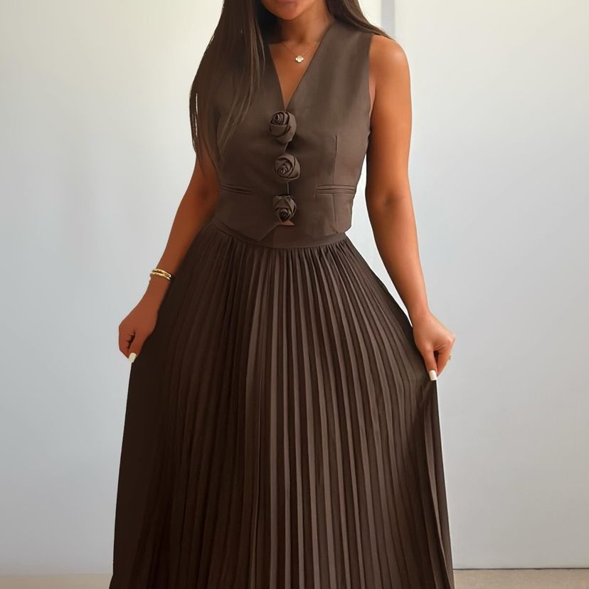 Womens Summer Sleeveless Vest & Pleated Skirt Two-Piece Set