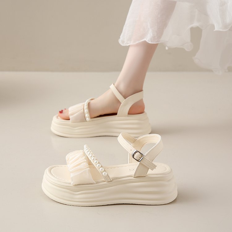 Pearl-Accent Thick-Soled Sandals