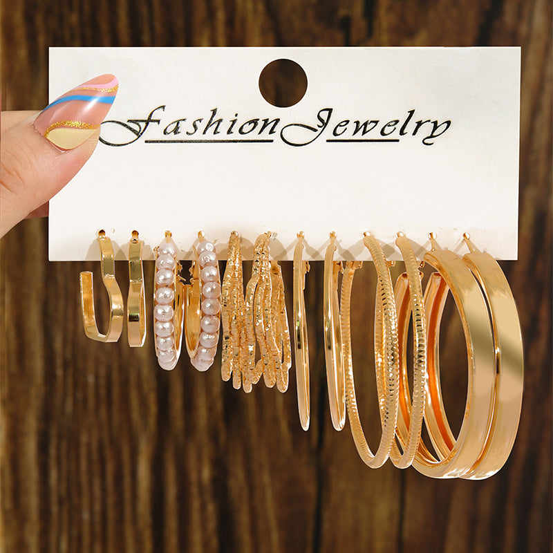 Simple metal earrings 6 pairs set earrings