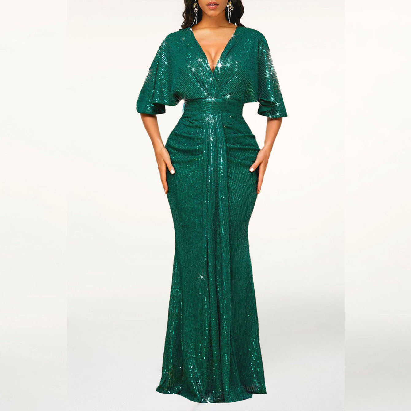 women's slim sexy V-neck banquet party dress