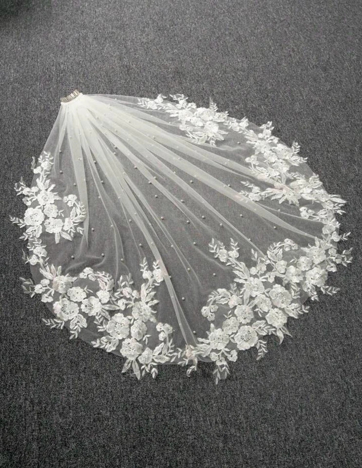 Pearl Embroidered Short Bridal Veil