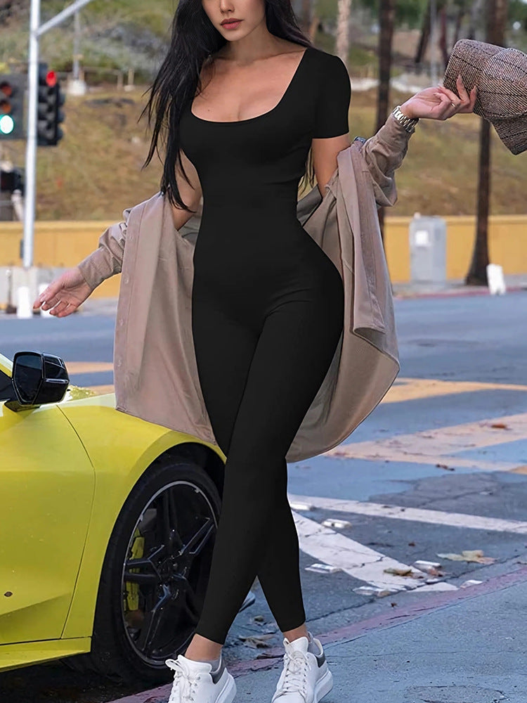 Hot girl skinny short-sleeved jumpsuit (On Hand)