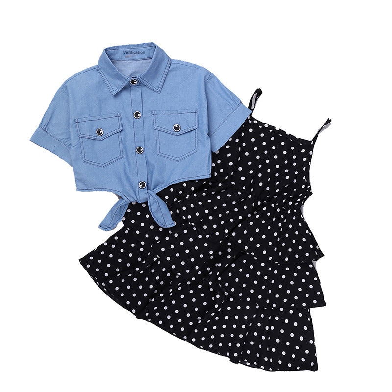 Girls' Denim Suspenders Dress Set