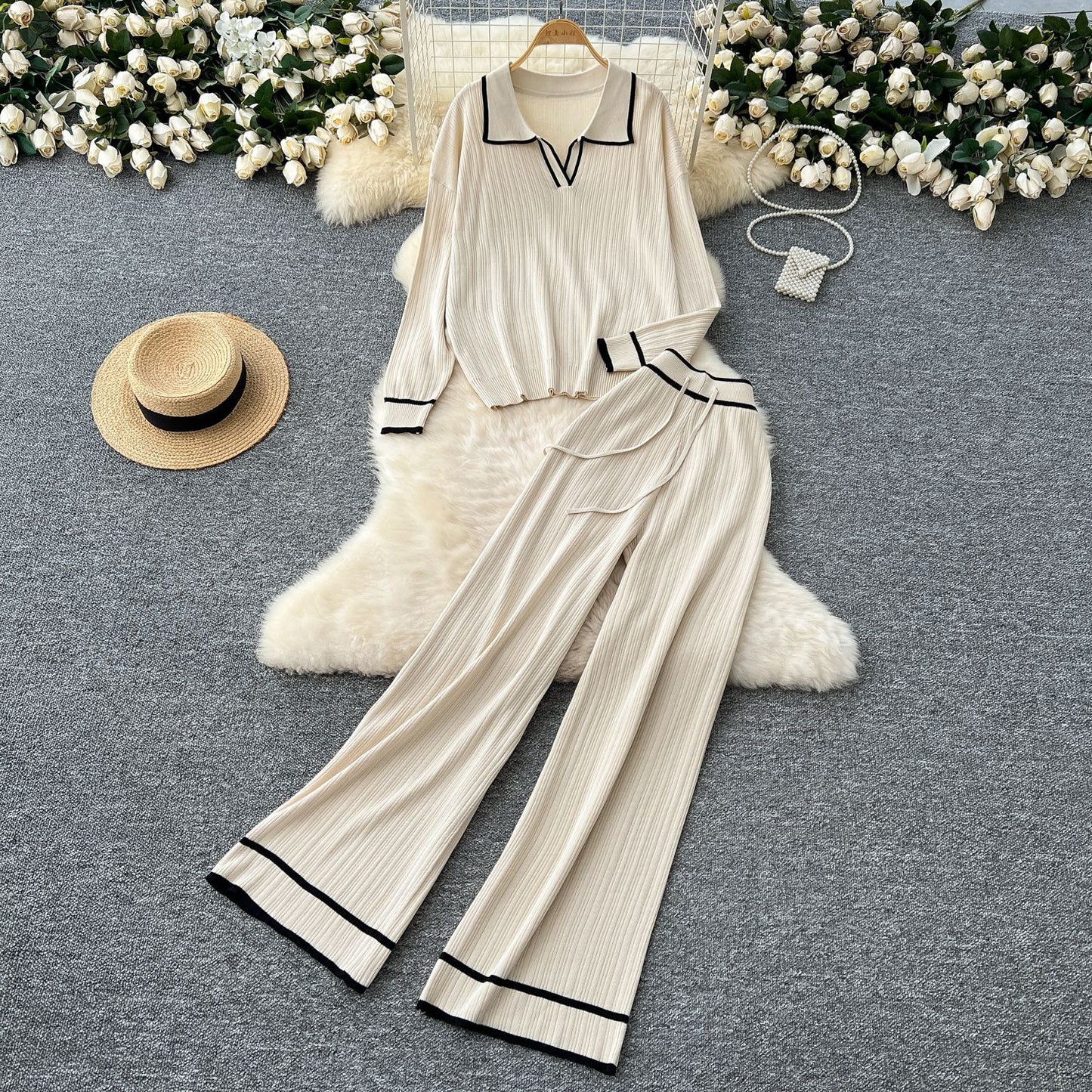 Knit Sweater & Wide-Leg Pants Set